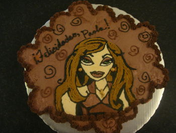 I got the design for this from a much nicer one posted on here by mekaclayton. A friend of my daughter's was having a birthday and when we saw it we realized it looked just like her! It's an FBCT on buttercream - not my best medium! Unfortunately, the colors didn't come across all that well in the photo.
