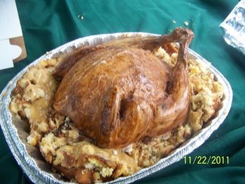 Turkey legs and wings are made from cake ball mixture and pretzels all covered with bc. stuffing is cake drizzled with bc and caramel with some brown sugar mixed in.