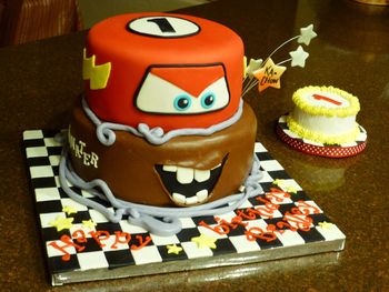 Lightening McQueen & Towmater!  all decor is done with MMF & Chocolate MMF, except Black & Red - done in Duff's