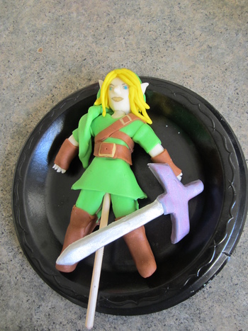 Link the main character in the Legend of Zelda.  Made of fondant.
