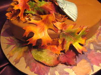 Close up of gum paste leaves. I used real leaves from my yard which I pressed and put on the cake board. I tried to match the gorgeous colors they had this fall.