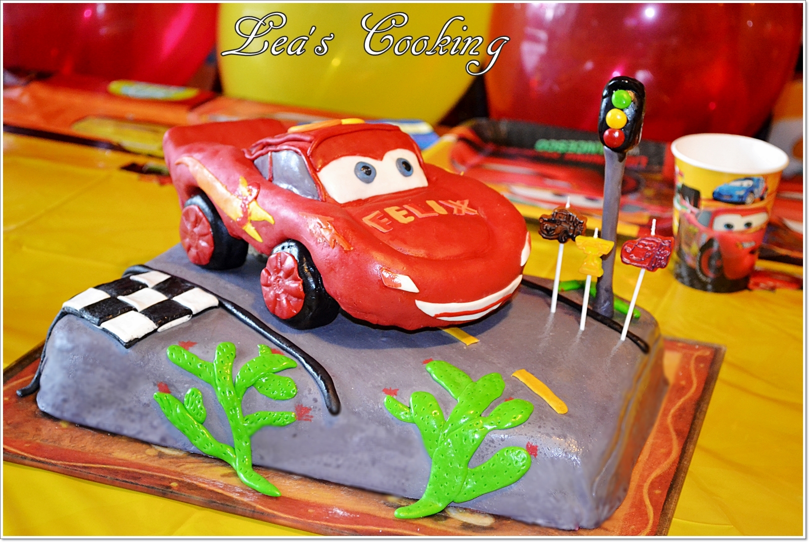 Inspired by Lightning McQueen from the Disney Movie "Cars". Make your kid's birthday cake special. Make a car cake by following these step-by-step instructions at my blog http://leascooking.blogspot.com/2013/01/cars-lightning-mcqueen-cake-topper.html