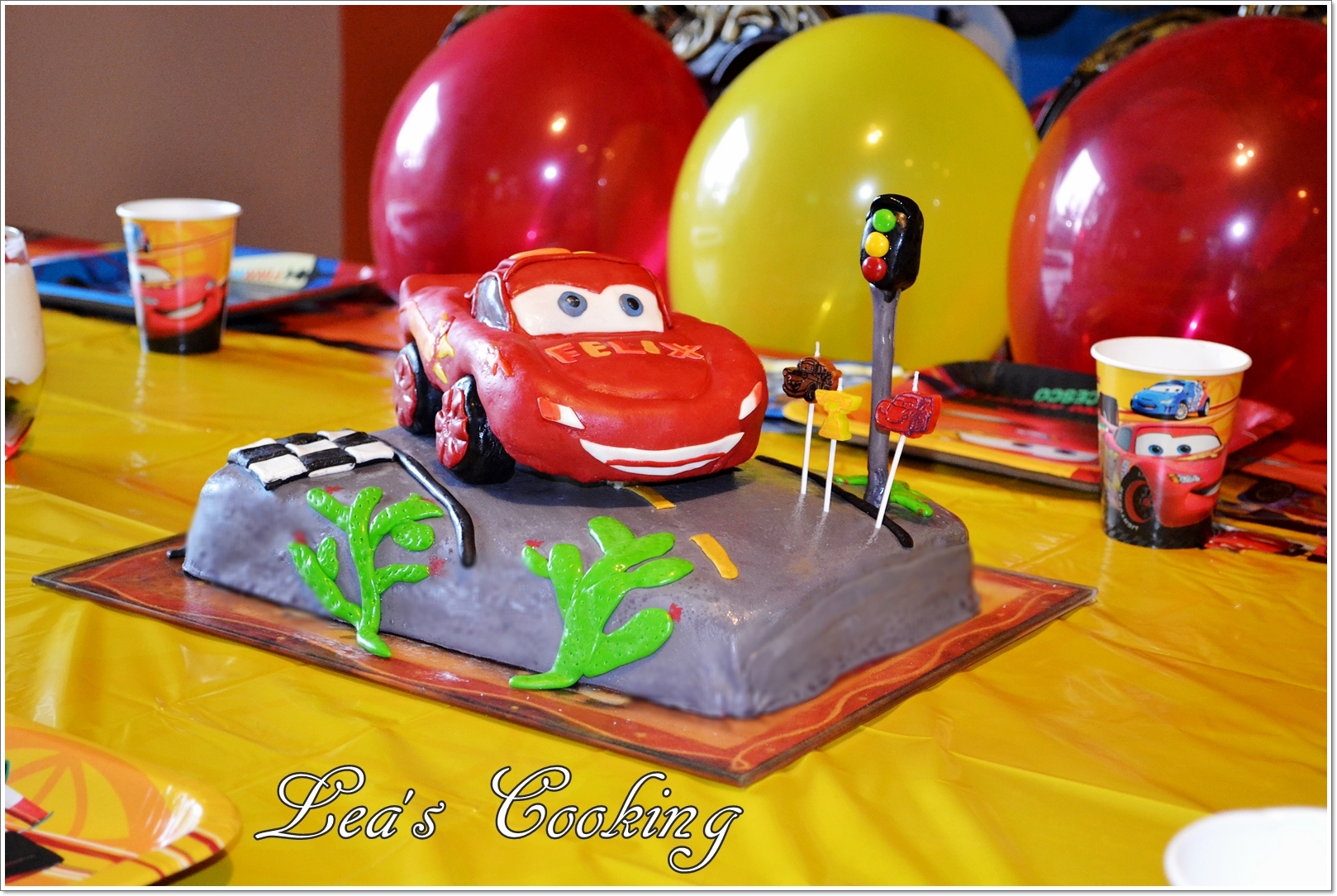 Make a car cake by following these step-by-step instructions. Inspired by Lightning McQueen from the Disney Movie "Cars". Make your kid's birthday cake special. I have a tutorial posted on my blog http://leascooking.blogspot.com/2013/01/cars-lightning-mcqueen-cake-topper.html.