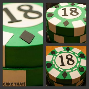 Extra tall 6" deep chocolate with SMBC filling.  Covered in MMF fondant and fondant accents.  #Poker Chip Stack -TFL! :D