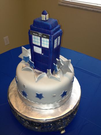 Dr. Who Tardis cake.  The Tardis is where the Dr. travels through time and space! Very fun show.  My daughter is a huge fan!