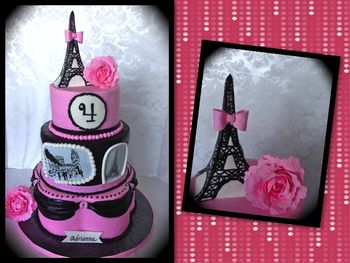This is my first time trying to make the famous Eiffel Tower. I didn't have enough time to make it out of royal icing, and frankly I was too afraid that it might break on me considering the delivery was going to the very bumpy New York Streets. I ended up making it out of gumaste and RKT. I made a tutorial that I will be posting soon! TFL!