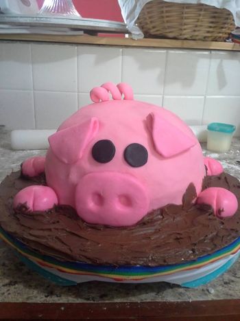 * Pig Cake for my sister's Birthday. It's canned icing for the mud because it had the consistency I needed.