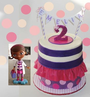 Not everyone knows who Doc McStuffins is yet so I'm showing the character and how the cake relates to her.  A smaller version of Doc was added to the top of the cake at the party.  No pic of that though!