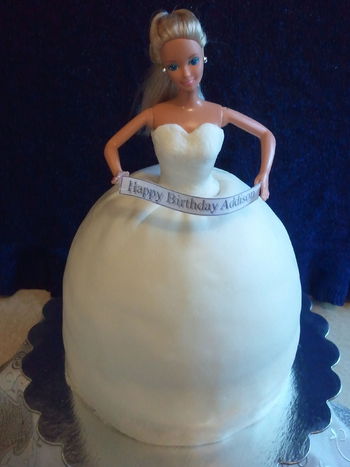 Barbie cake in white wedding dress