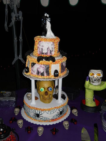 This is the Halloween wedding cake I was working on and they loved it!