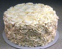 Swiss meringue buttercream on devil's food cake.  Rosettes.