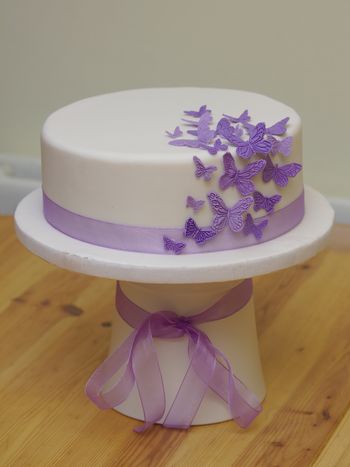 An 8" round strawberry cake with gumpaste butterflies.  Made as a proof of concept cake.